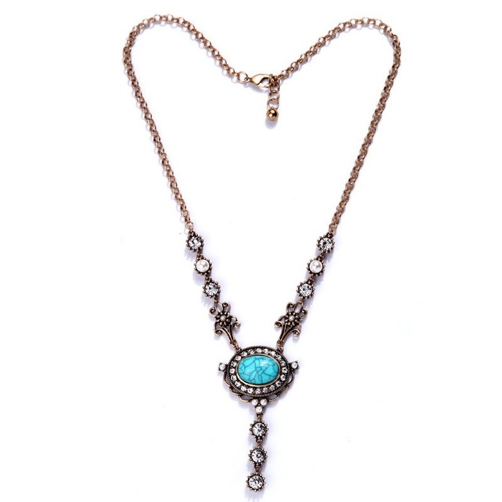 N14 | Long Boho Necklace Turquoise Stone Pendant - Picture 3 of 5